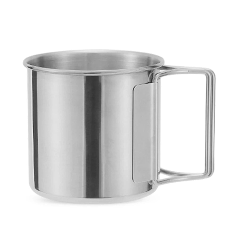 Camping Water Cup with Foldable Handle Tea Beer Coffee Mug Stainless Steel Portable Camping Cup for Outdoor Use