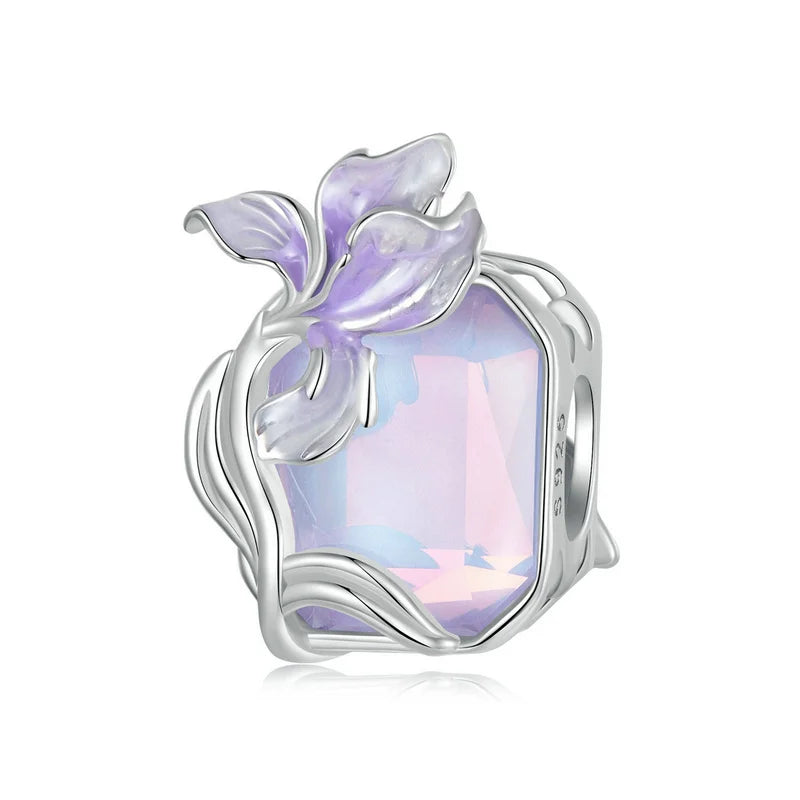 Bamoer 100% 925 Sterling Silver Romantic Crystal Butterfly Iris Charm For Women Fit Bracelet DIY Necklace Fine Jewelry Gift