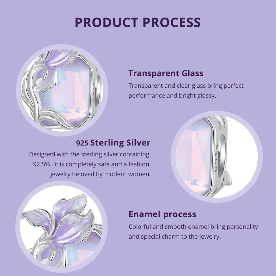 Bamoer 100% 925 Sterling Silver Romantic Crystal Butterfly Iris Charm For Women Fit Bracelet DIY Necklace Fine Jewelry Gift