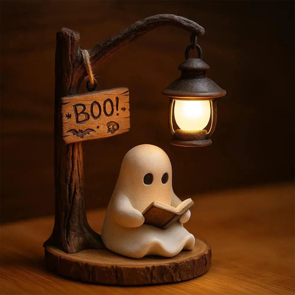 Cute Ghost Reading Light 3D Resin Ghost Desktop Night Light Ornament Warm And Glowing Halloween Home Interior Decoration