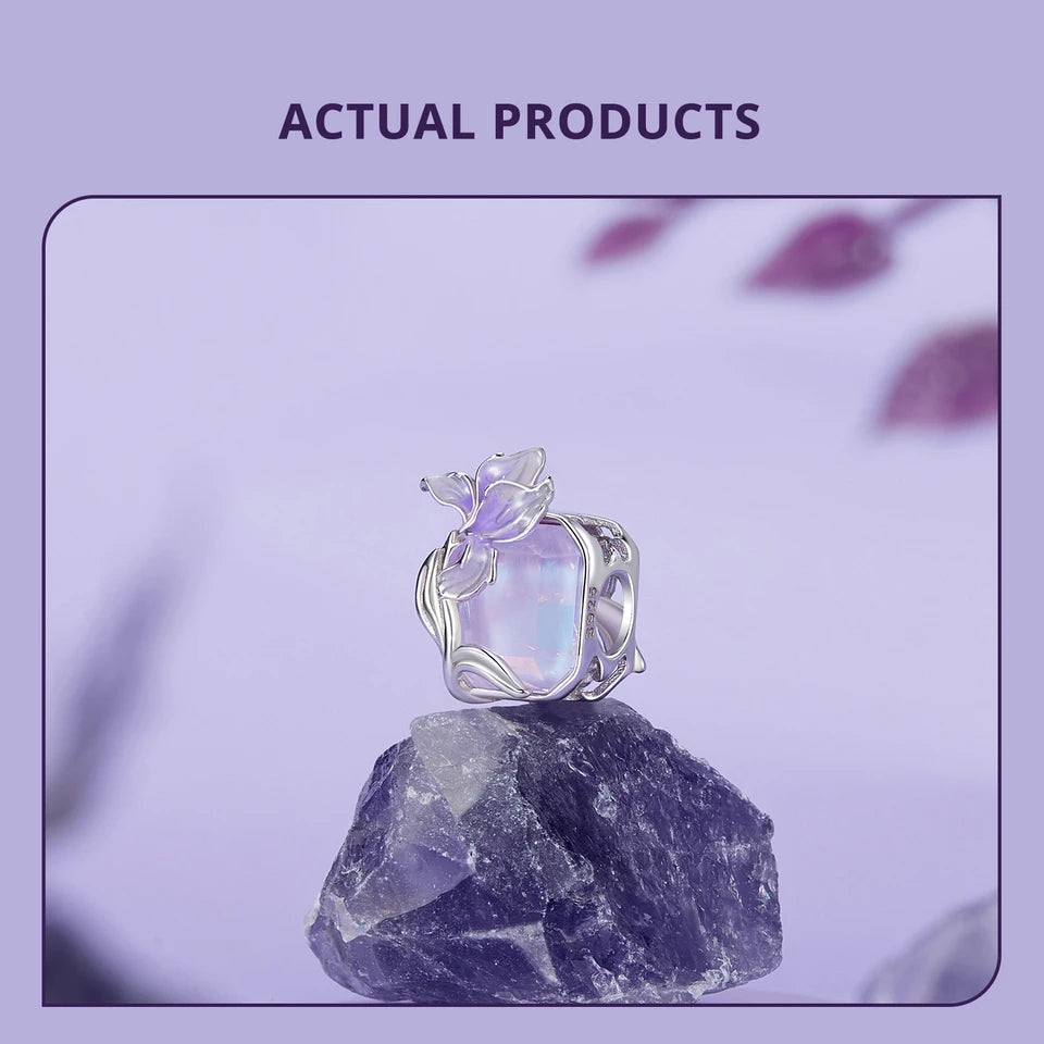 Bamoer 100% 925 Sterling Silver Romantic Crystal Butterfly Iris Charm For Women Fit Bracelet DIY Necklace Fine Jewelry Gift