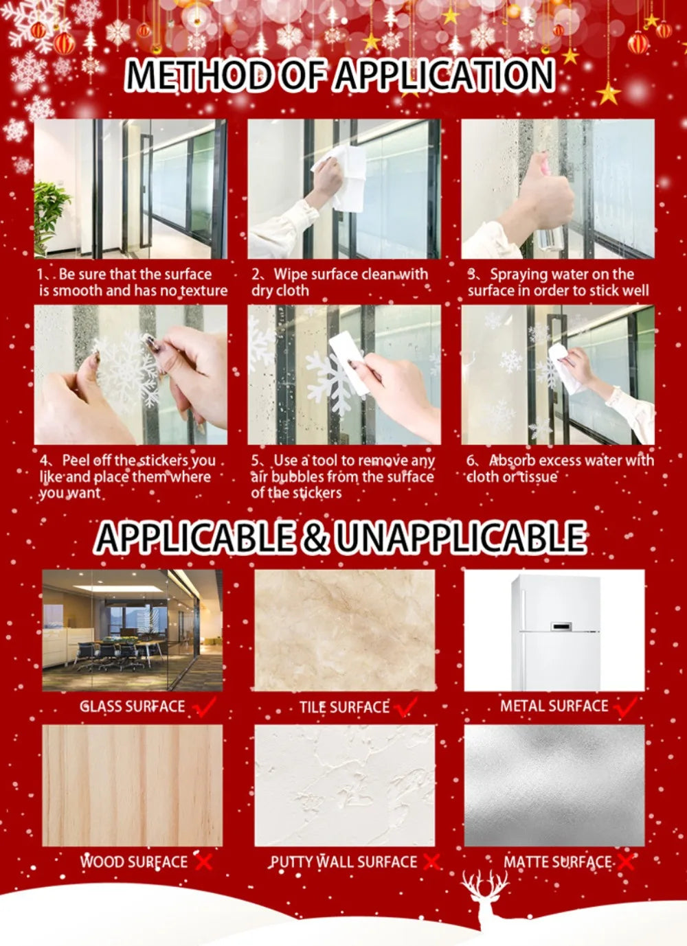 Christmas Window Stickers Winter Snowman Santa Claus Snowflake Reindeer Static Electricity Stickers Ornaments Xmas Home Decor