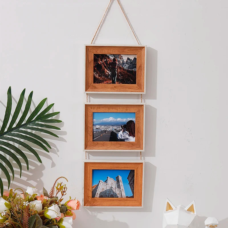1pc triple 5 "horizontal plastic picture frame Hanging picture frame Splice frame Vertical wall decoration picture frame