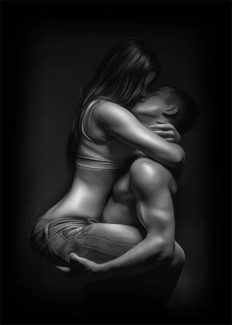 Black and White Romantic Lovers Couple Fall in Love Posters Canvas Paintings Portrait Wall Art Mural Home Bedroom Bathroom Decor