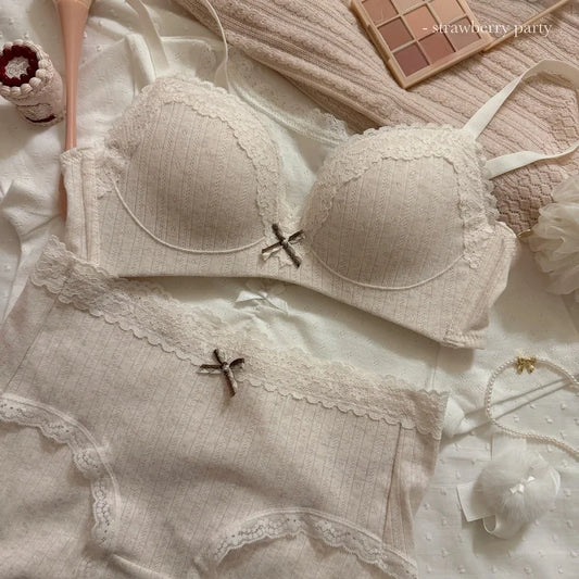 Lace Edge Sexy Lingerie Women's Small Breasts Gather No Wire Anti-Sag Bra Set