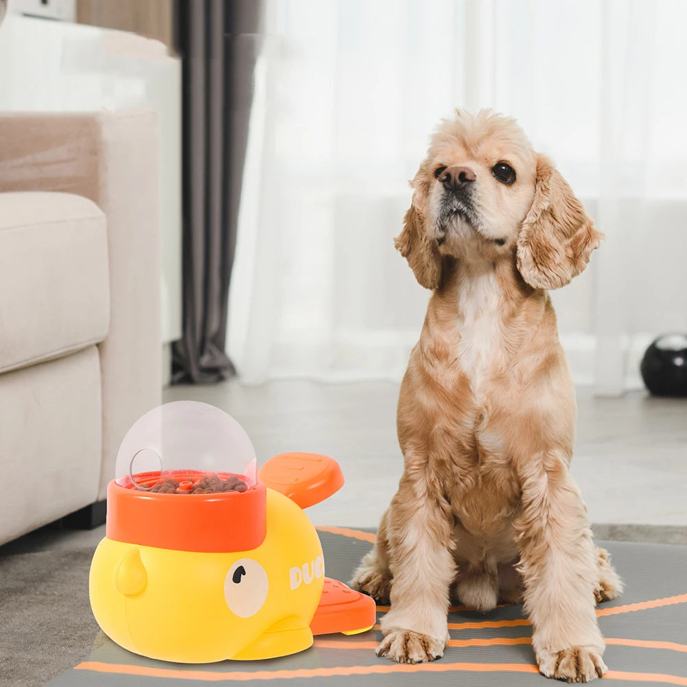 Yellow Duck Pet Automatic Feeder Adjustable Dog Snack Feeder Non Slip Pet Interactive Toy for Dog Cat Intelligent Training Toy