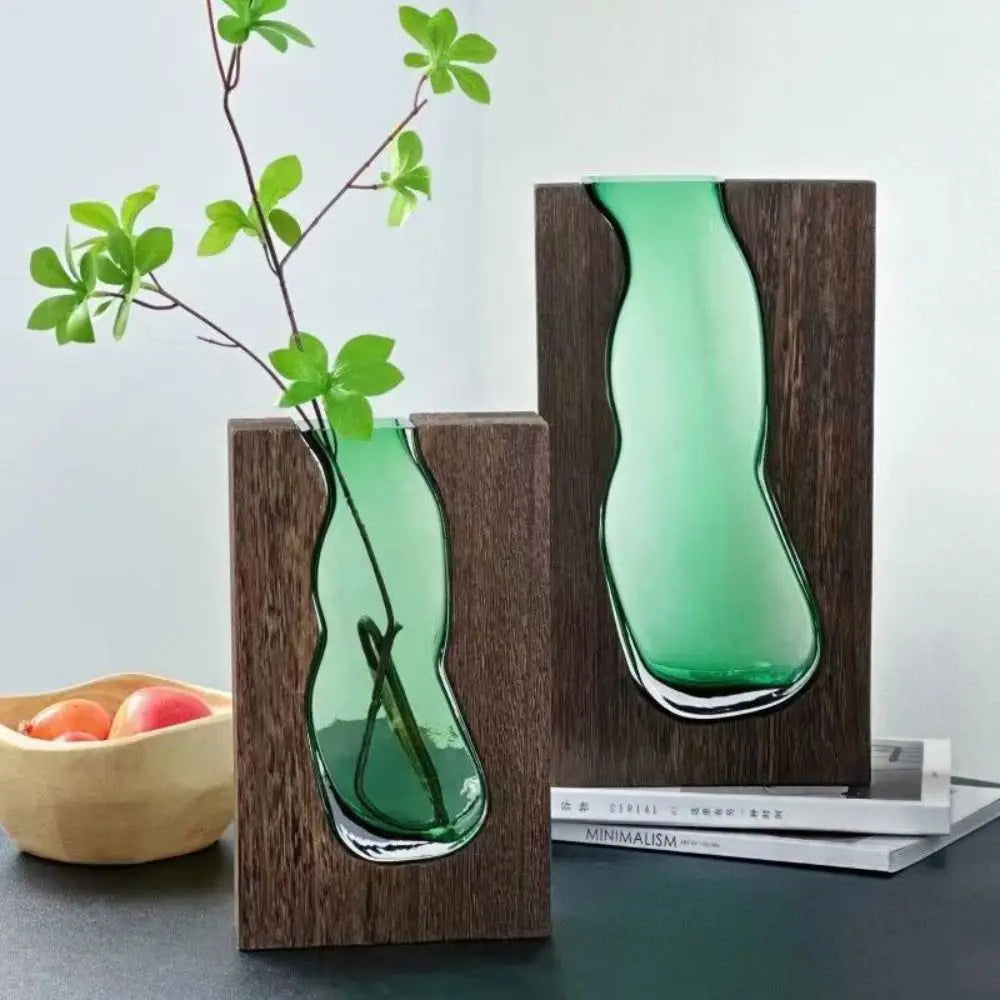 Flower Arrangement Bottle Wooden Glass Vase Creative Modern Hydroponic Flower Holder Exquisite Transparent Flower Pot Homestay