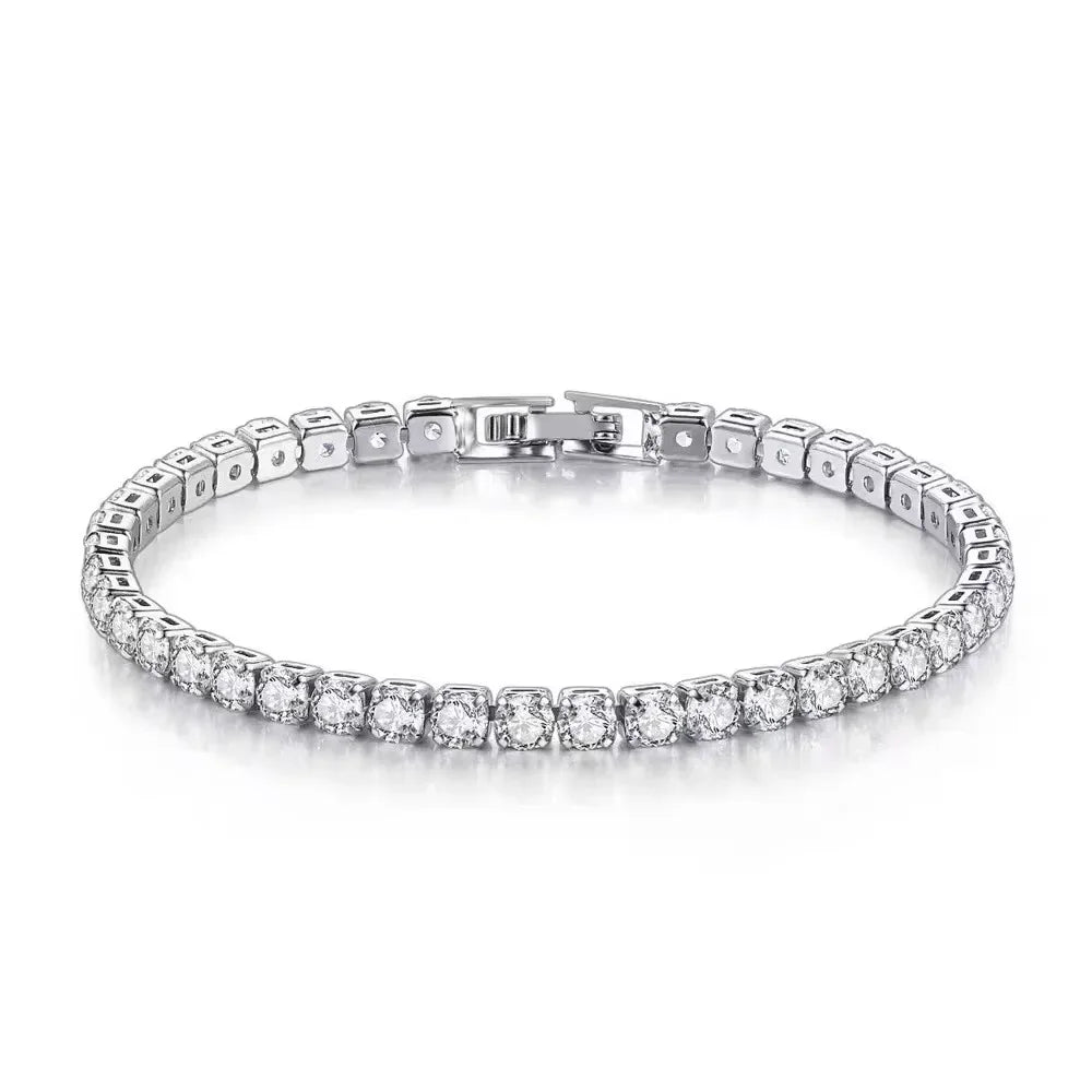 S925 Sterling Silver Bracelet Zirconia Tennis Ball Women Fashion Simple Engagement Wedding Charm Jewelry 4mm 16-20cm
