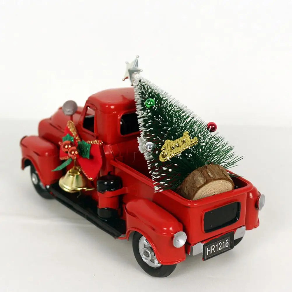 Red Truck Christmas Ornament Retro Car Model Xmas Tree Bell Decor Paint Car Ornament Christmas Decoration Home Office Decoration