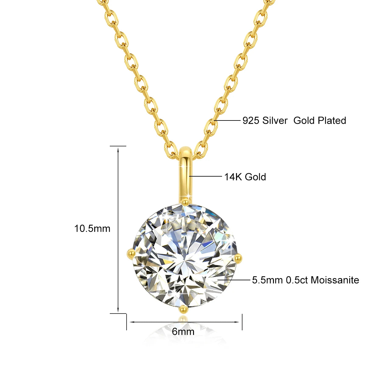 Oval Cut Moissanite Diamond Pendant 14K Gold for Women 2CT 3CT D VVS1 100% Au585 Necklaces for Anniversary Gifts Classic Jewelry