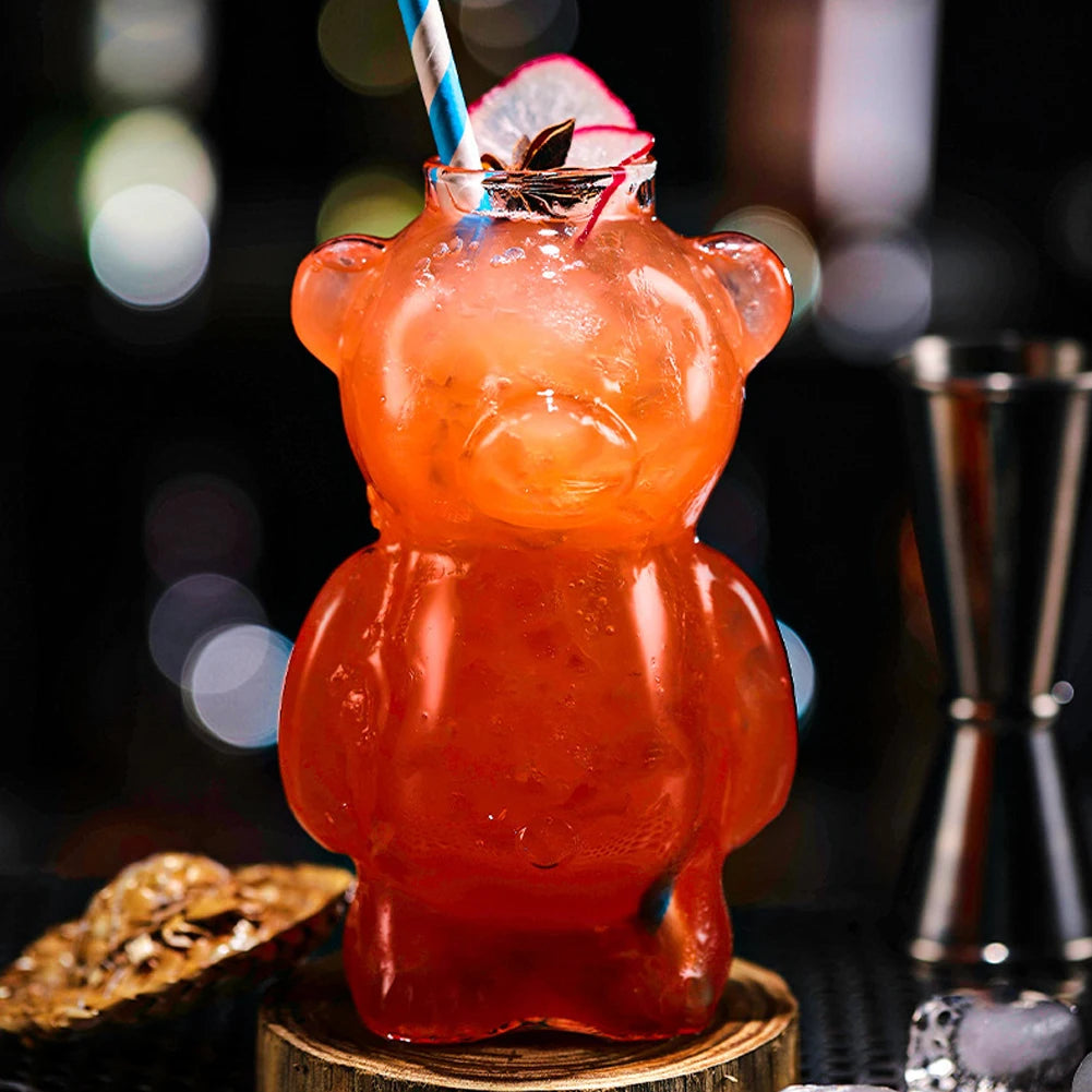 Cartoon Bear Shaped Coffee Mug Novelty Juice Glass Drinkware Bear Shaped Glass Cup Beverage Glasses for KTV Bar Club Parties