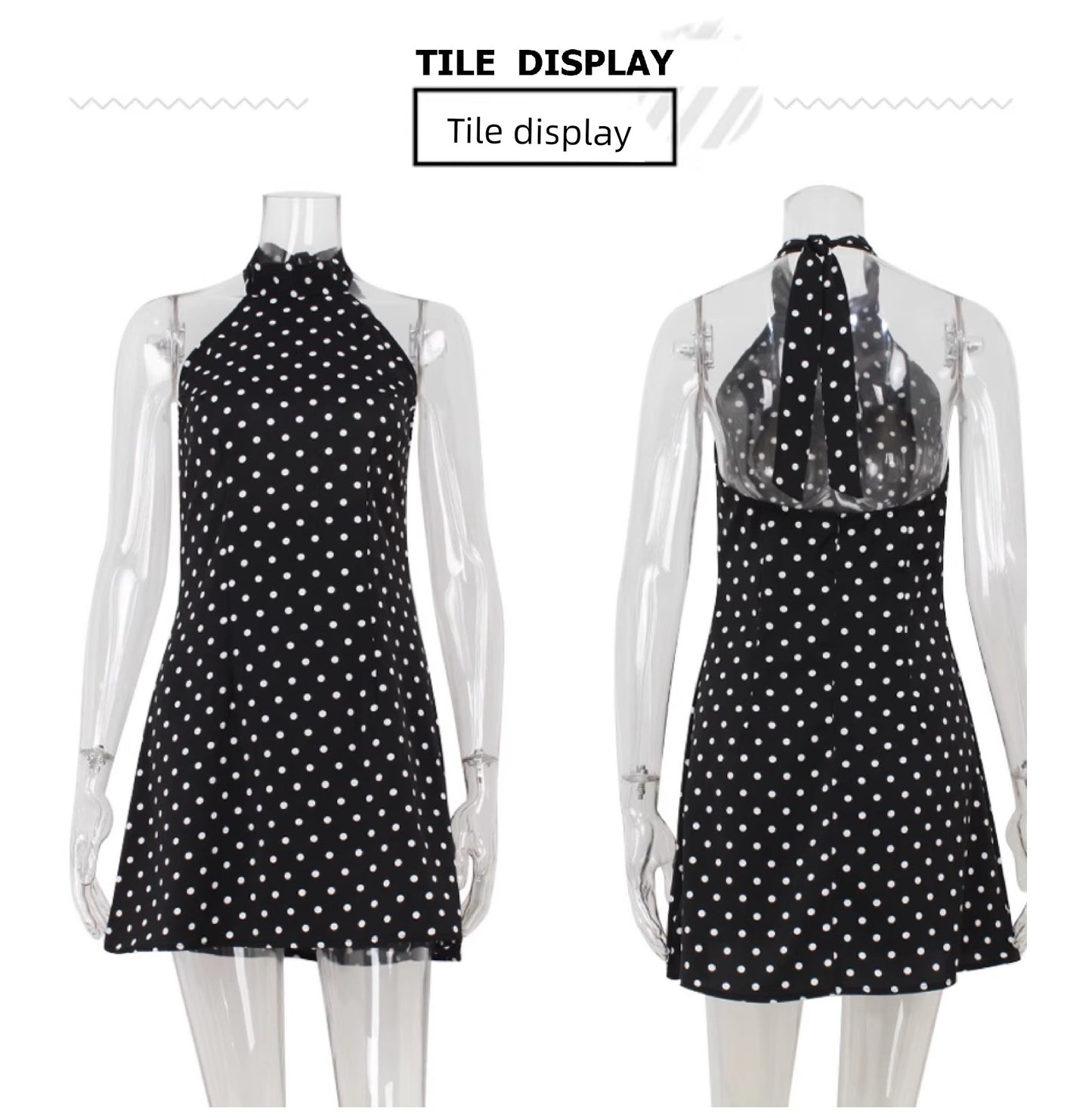 Cnyishe Elegant Temperament Gyaru Polka Dot Print Hanging Neck Dress Slim fit Slimming Young Style A Word Short Skirt