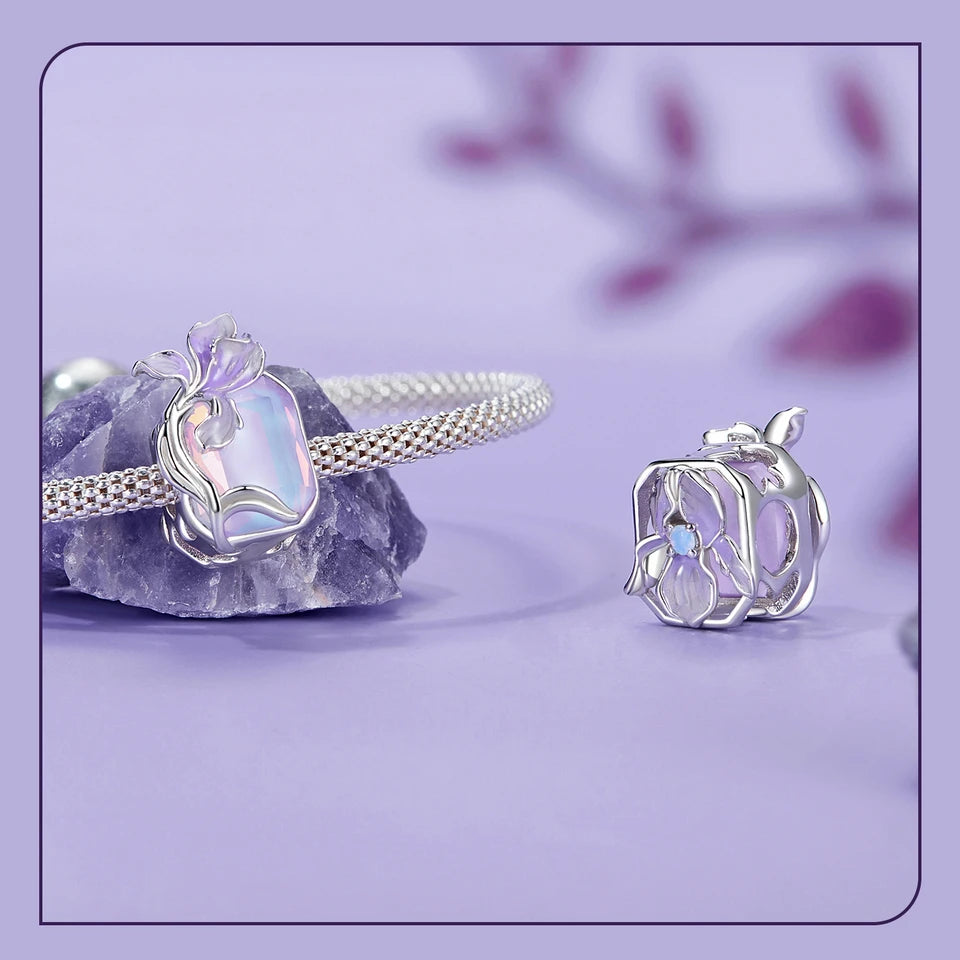 Bamoer 100% 925 Sterling Silver Romantic Crystal Butterfly Iris Charm For Women Fit Bracelet DIY Necklace Fine Jewelry Gift