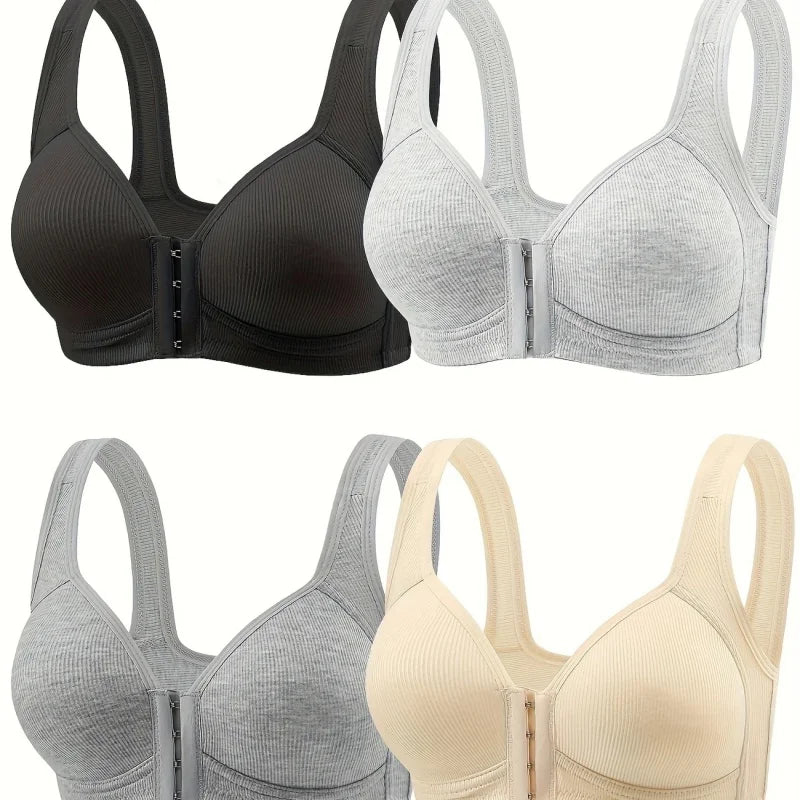 4 Pieces of Elegant Seamless Push-Up Bras for Women Front-closure design, breathable nylon material