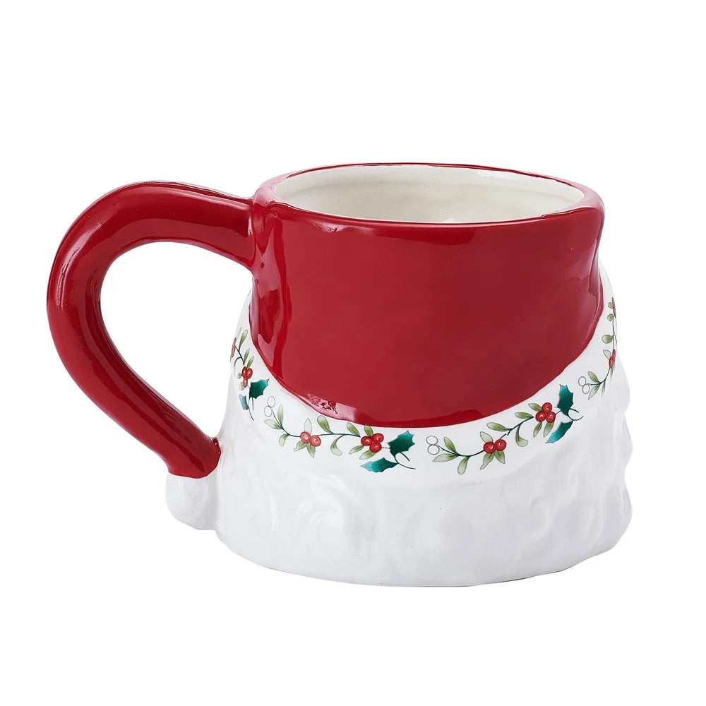 Winterberry Stoneware Santa Mug 16oz Holiday Coffee Tea Hot Chocolate Ceramic Gift Christmas Kitchen Decor Festive Tableware
