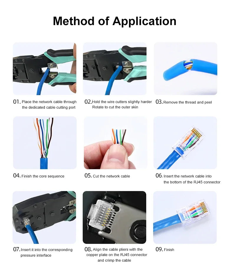 SAMZHE RJ45 Crimp Plier Pass Through Crimper Stripper Cutter for Cat7 Cat6 Cat5e 8P8C Modular Connector Ethernet Wire Tool