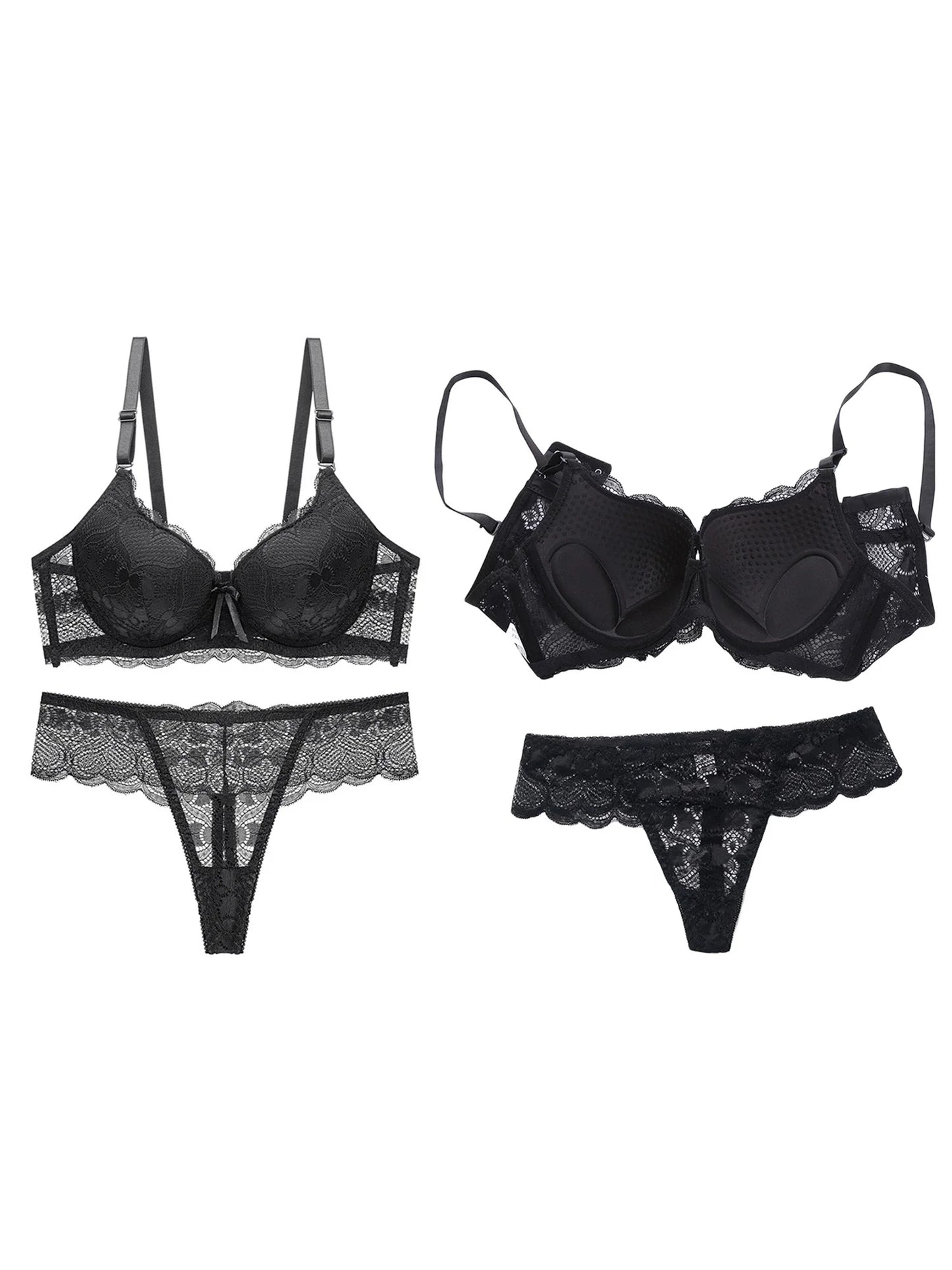 Women s Floral Lace Lingerie Set Sheer Mesh Seductive Babydoll Push up Bra and Panty 2 Pcs Set with Garter Belt