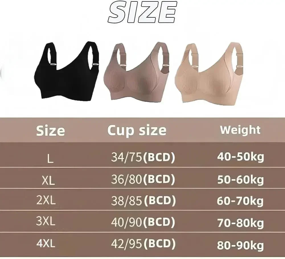 Wireless Bra for Women 2025 – No Underwire, Solid Color, 4-Row Hooks, Anti-Sag Support
