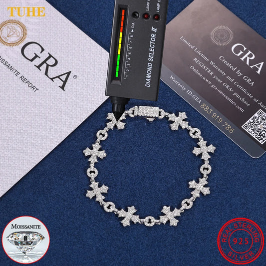 2024 New Sterling Silver 925 Charm Corss Chain Bracelets For Women Men Iced Out Moissanite Fine Jewelry Gifts