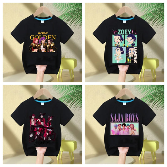 KPop Demon Hunters Rumi Zoey Mira Neck Cartoon Kids T-shirt