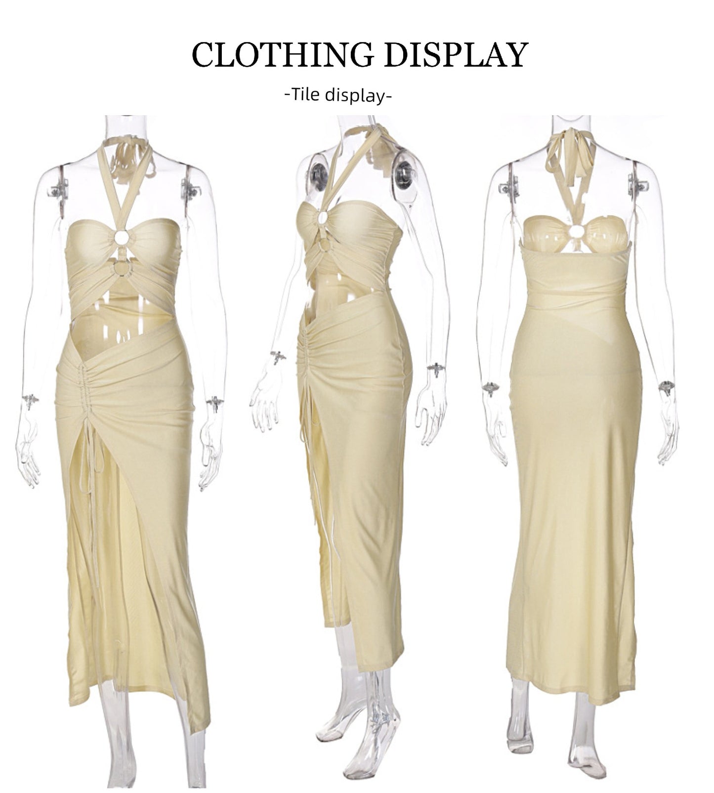 Sexy Split Wrapped Dress Hollow-out Halter Strap Backless Dress