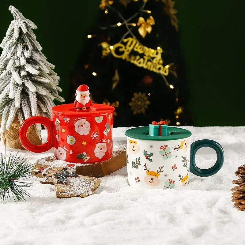 Christmas Creative Ceramic Mug Santa Claus Coffee Mugs High Beauty Drinkware Breakfast Milk Cpus Couple Water Cup Kawaii Gift