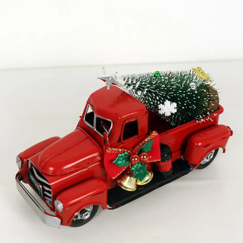 Red Truck Christmas Ornament Retro Car Model Xmas Tree Bell Decor Paint Car Ornament Christmas Decoration Home Office Decoration