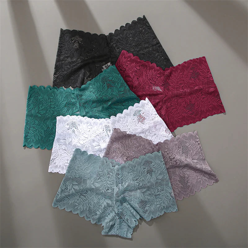 FINETOO 3Pcs/set Lace Boyshort Panties Women Low-Rise Floral Underwear S-XL Girls Sexy Panties Ladies Lace Underpants Lingerie