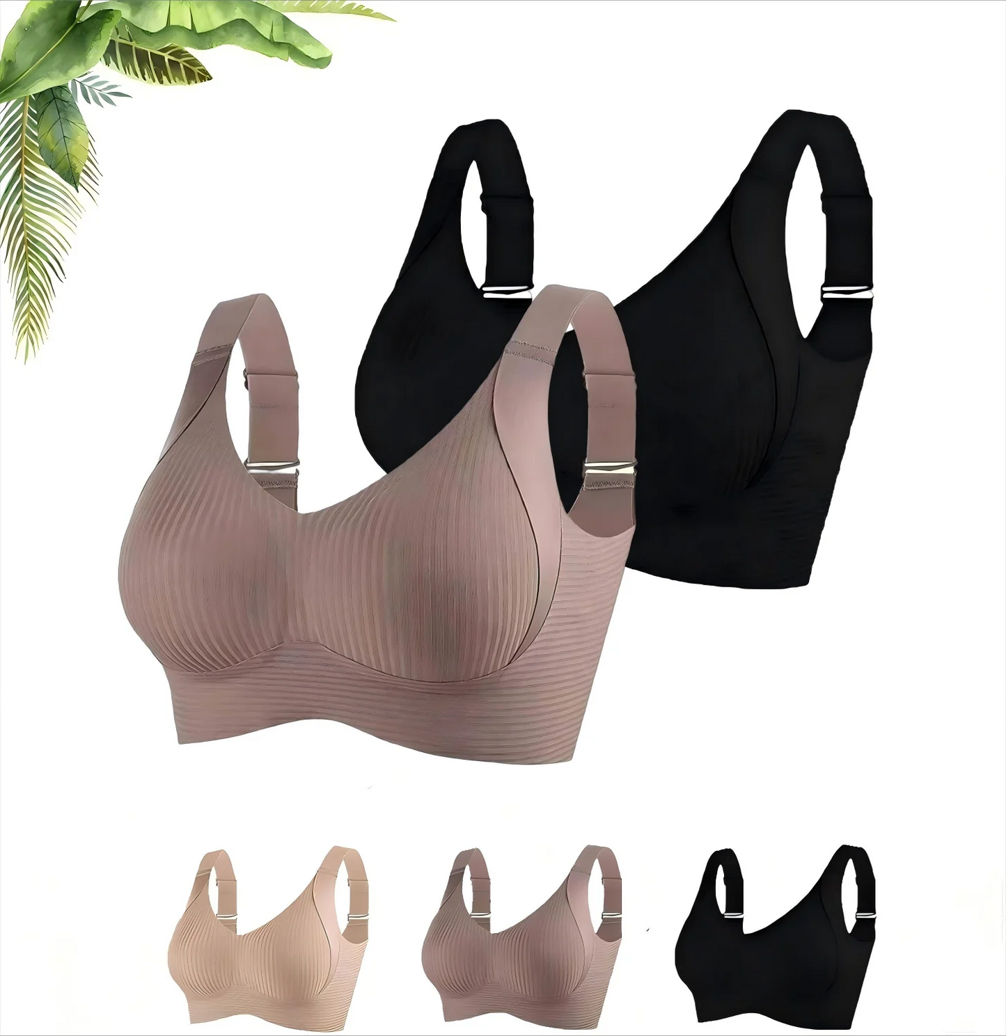 Wireless Bra for Women 2025 – No Underwire, Solid Color, 4-Row Hooks, Anti-Sag Support