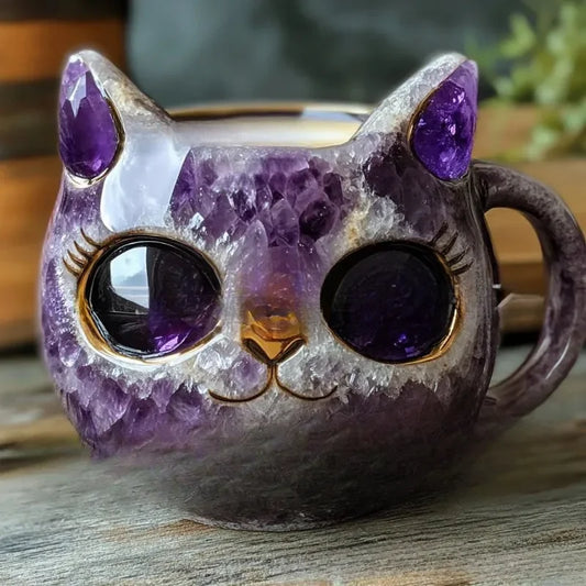 Cat Mineral Crystal Coffee Mugs Handmade Resin