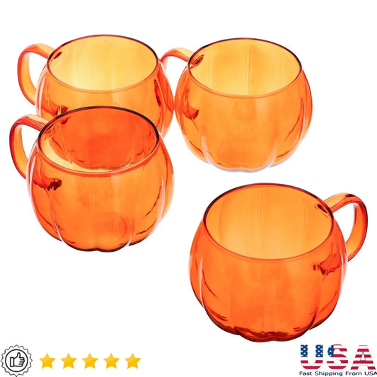 Pumpkin Shape Borosilicate Glass Mug Set 4 Pack