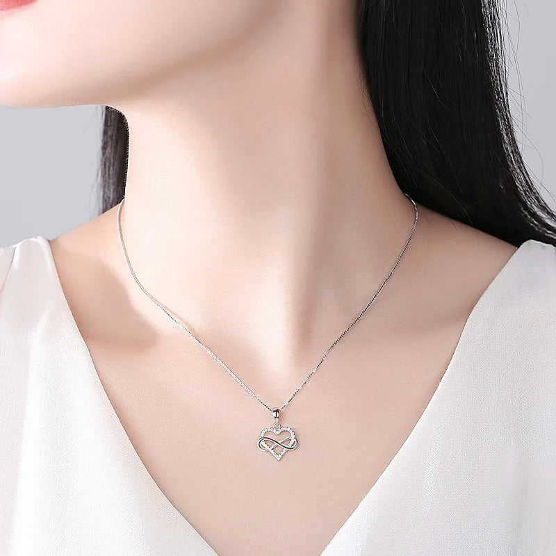 Nice 925 Sterling Silver Necklace Pendant Heart 5A Zircon Gem For Women Fashion Clavicle Chain Wedding  Jewelry Party Gift
