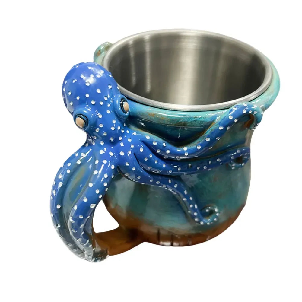 New Deep Blue Octopus Mug Handmade Statue Sea Animal Mug With Handle Novelty Coffee Milk Tea Juice Hot and Cold Drinkware Cup