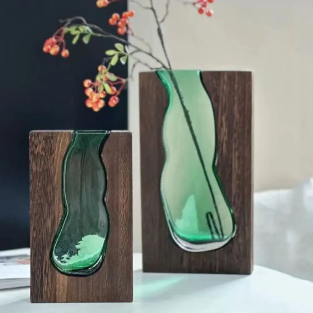 Flower Arrangement Bottle Wooden Glass Vase Creative Modern Hydroponic Flower Holder Exquisite Transparent Flower Pot Homestay