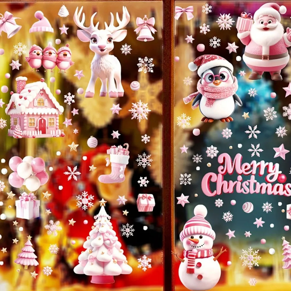 Christmas Festive Window Clings 9 Sheets/110pcs Merry Christmas Stickers for Glass Windows - Snowflake, Reindeer, Santa