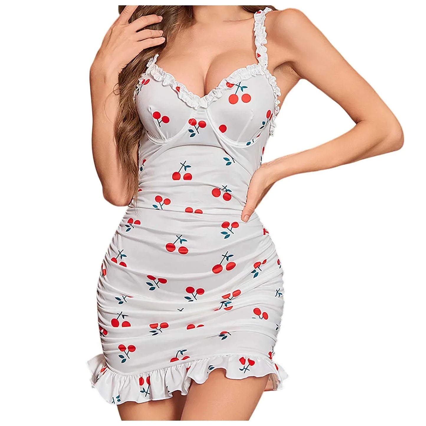 Sexy Lingerie Sexy Print Pleated Wrap Hip Pajamas Seductive Thin Pleated Floral Edge Lingerie Sexy Woman Push Up