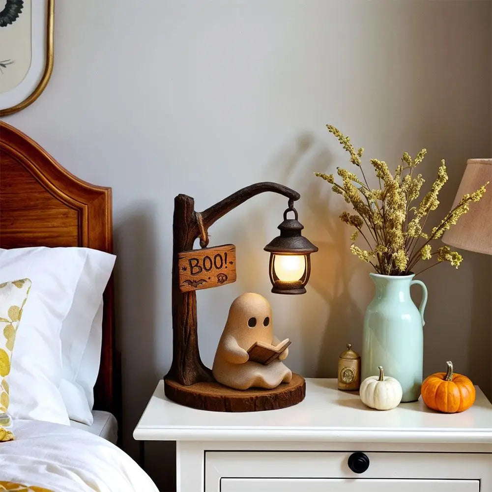Cute Ghost Reading Light 3D Resin Ghost Desktop Night Light Ornament Warm And Glowing Halloween Home Interior Decoration