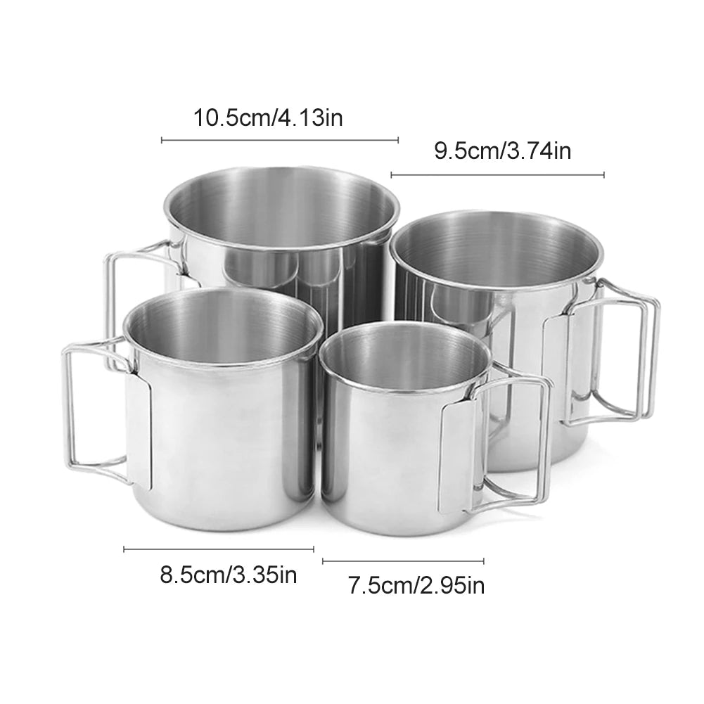 Camping Water Cup with Foldable Handle Tea Beer Coffee Mug Stainless Steel Portable Camping Cup for Outdoor Use