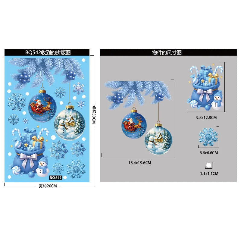 Christmas Window Stickers Winter Snowman Santa Claus Snowflake Reindeer Static Electricity Stickers Ornaments Xmas Home Decor