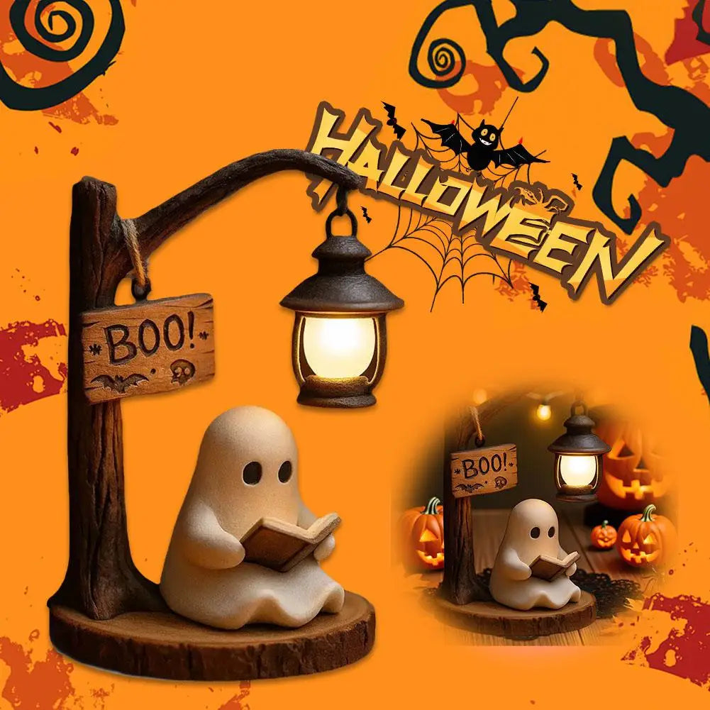 Cute Ghost Reading Light 3D Resin Ghost Desktop Night Light Ornament Warm And Glowing Halloween Home Interior Decoration