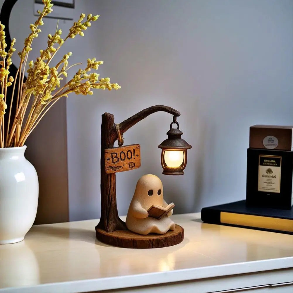 Cute Ghost Reading Light 3D Resin Ghost Desktop Night Light Ornament Warm And Glowing Halloween Home Interior Decoration