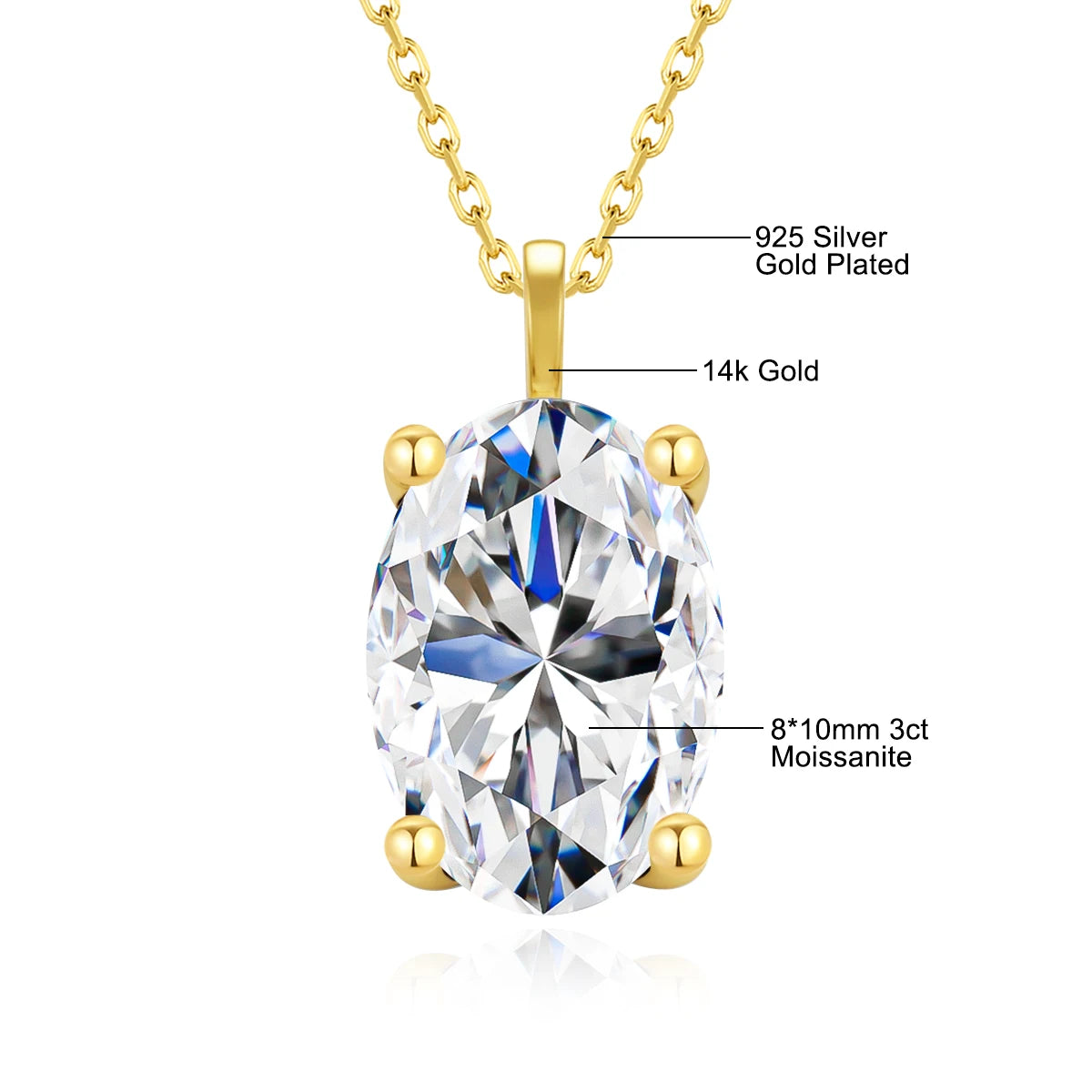 Oval Cut Moissanite Diamond Pendant 14K Gold for Women 2CT 3CT D VVS1 100% Au585 Necklaces for Anniversary Gifts Classic Jewelry