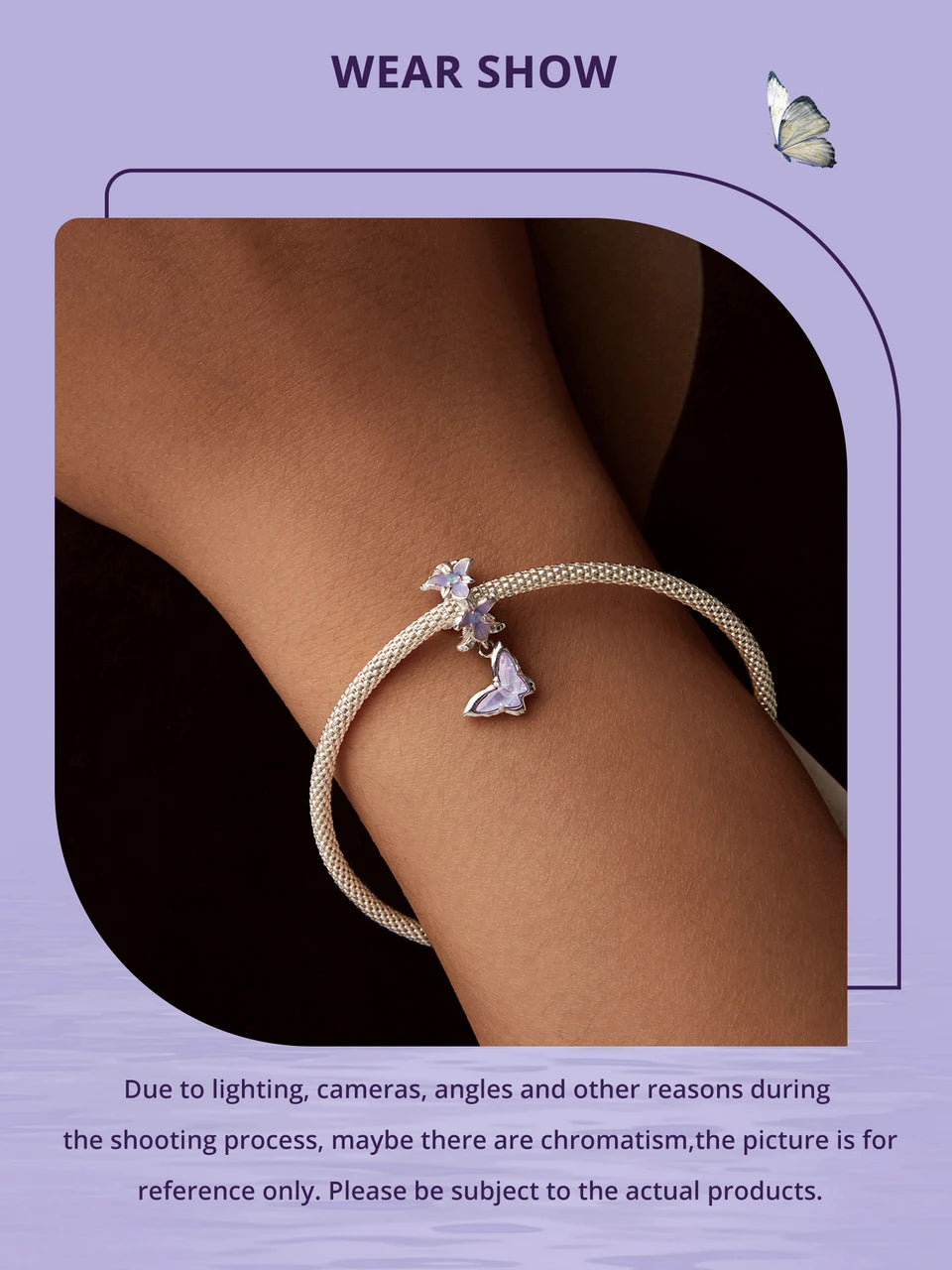 Bamoer 100% 925 Sterling Silver Romantic Crystal Butterfly Iris Charm For Women Fit Bracelet DIY Necklace Fine Jewelry Gift