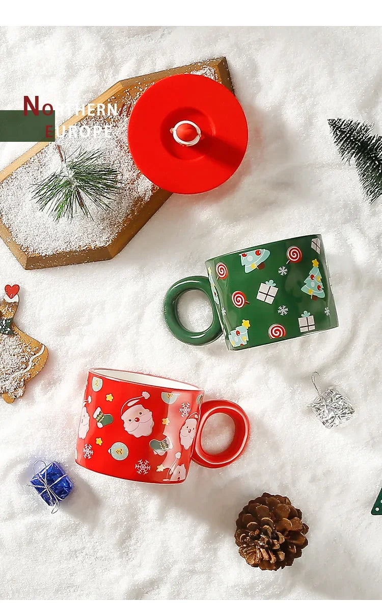 Christmas Creative Ceramic Mug Santa Claus Coffee Mugs High Beauty Drinkware Breakfast Milk Cpus Couple Water Cup Kawaii Gift