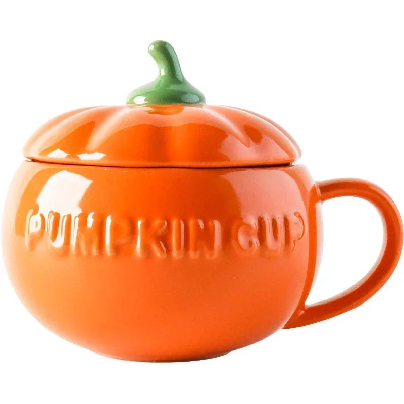 Pumpkin Mug Ceramic with Lid with Spoon Coffee Cups Milk Tea Breakfast Creative Handle Design Gift Drinkware Kitchen Halloween