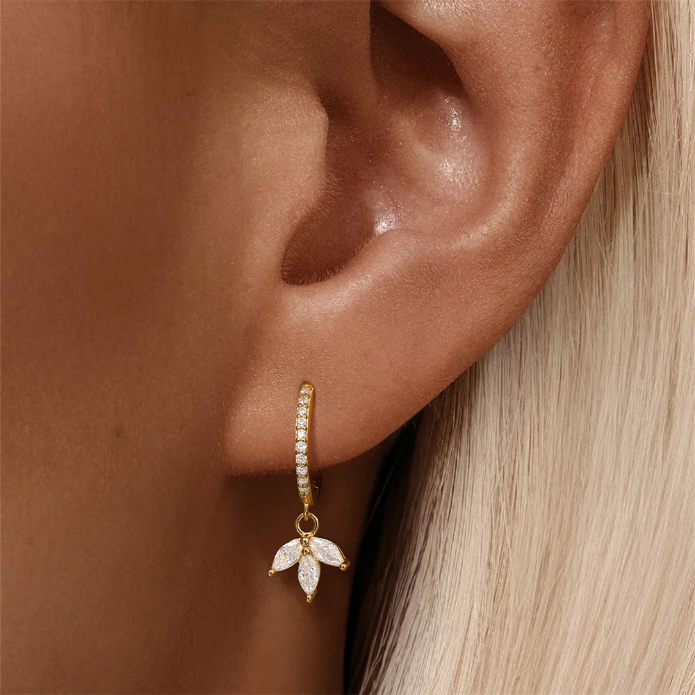ROXI 925 Sterling Silver luxury leaf Design zircon Charms hoop earrings for women Shiny Zircon Wedding Party jewelry gift plata
