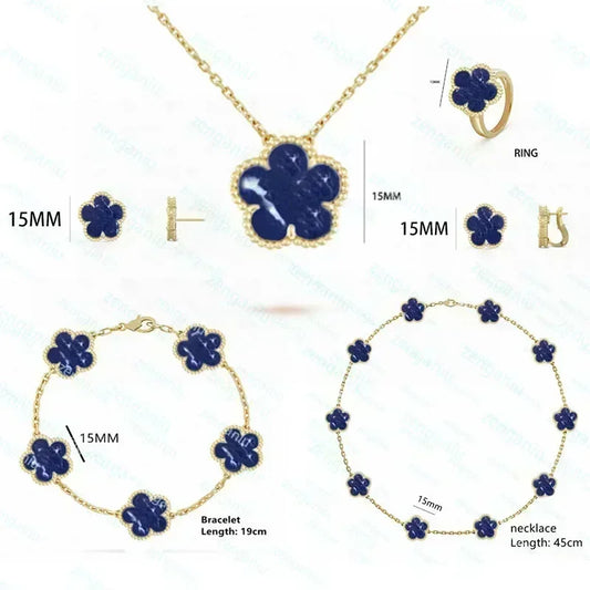 2023 New 925 Sterling Silver Women's Luxury Jewelry High Quality Pidestone Clover Bracelet Jewelry Set Free Shipping With Logo