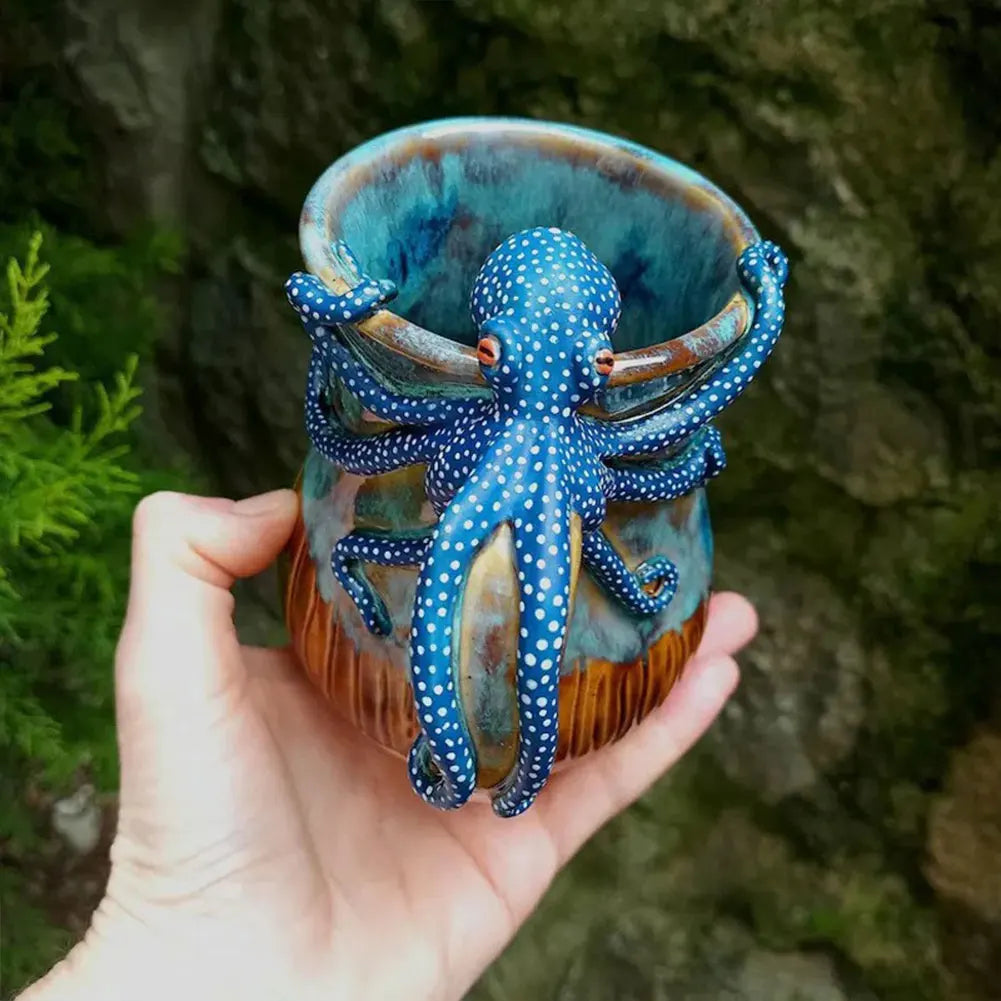 New Deep Blue Octopus Mug Handmade Statue Sea Animal Mug With Handle Novelty Coffee Milk Tea Juice Hot and Cold Drinkware Cup