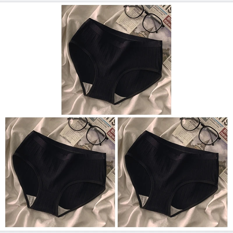 3PCS/Set Panties For Woman Underwear Solid Color Soft Cotton Briefs Girls Underpants