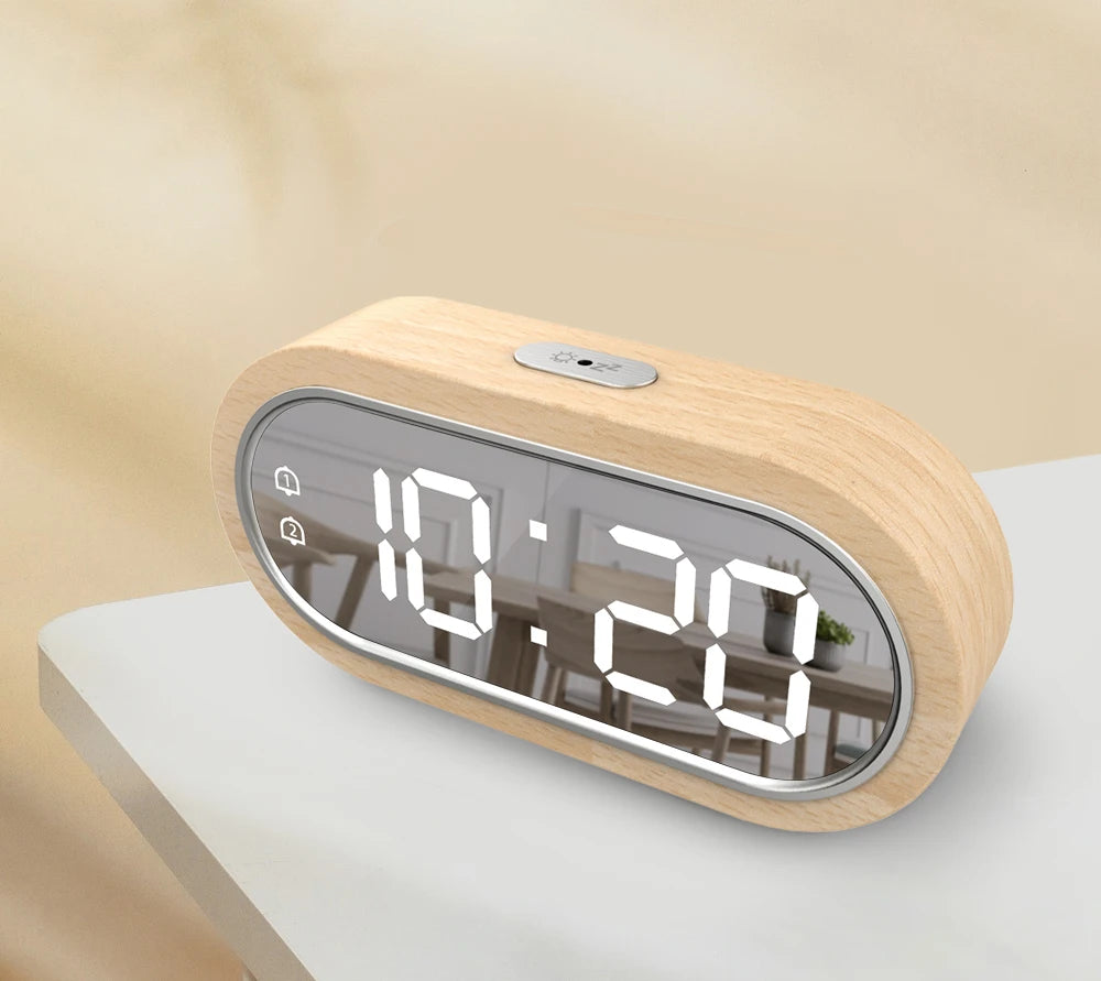 FanJu Digital Clock Alarm Snooze Table Thermometer Electronic USB charger LED Wooden Watch Living room Desk Clocks AAA Powered